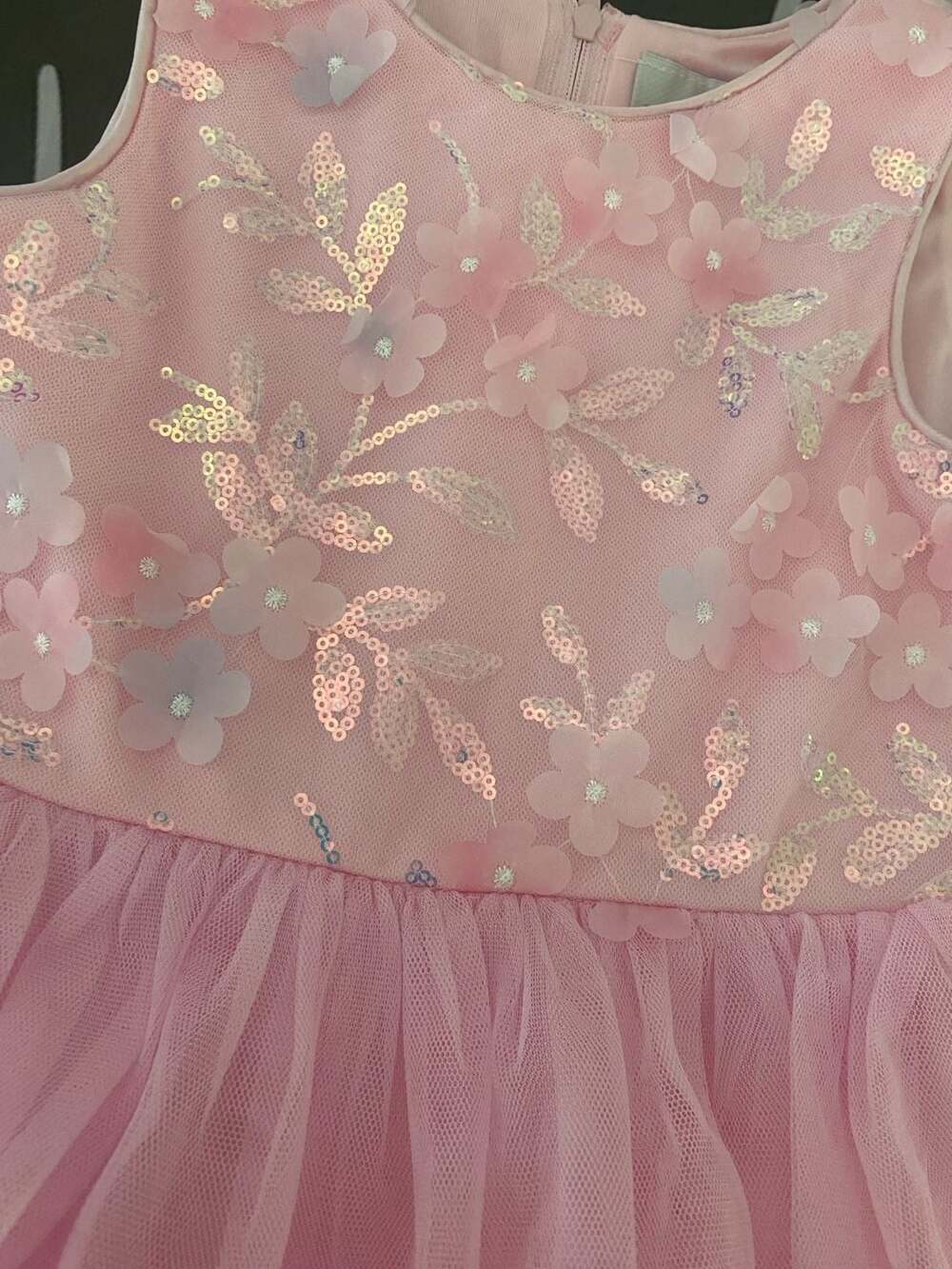 Rare Editions Girls Pink Sequin Floral Tiered Tulle Special Occasion Dress - Picture 4 of 5